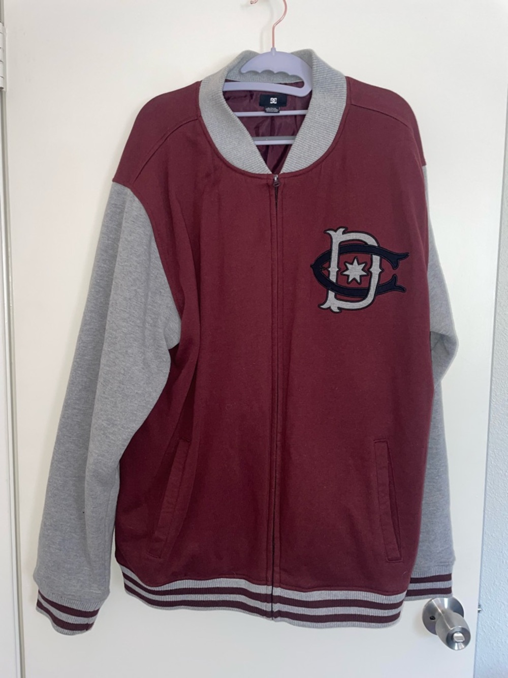 DC Shoes mens letterman sweatshirt/jacket
